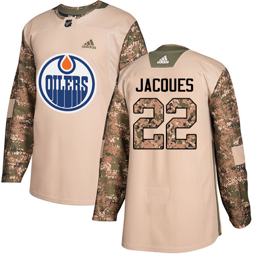 Adidas Oilers #22 Jean-Francois Jacques Camo Authentic Veterans Day Stitched NHL Jersey - Click Image to Close